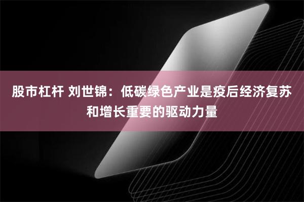 股市杠杆 刘世锦：低碳绿色产业是疫后经济复苏和增长重要的驱动力量