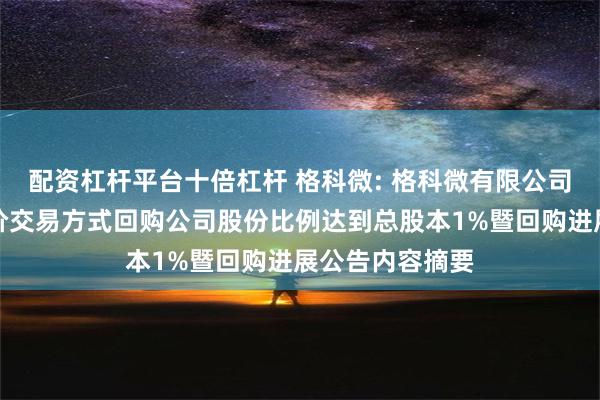 配资杠杆平台十倍杠杆 格科微: 格科微有限公司关于以集中竞价交易方式回购公司股份比例达到总股本1%暨回购进展公告内容摘要